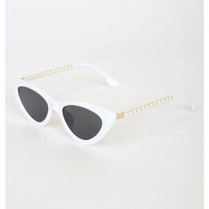 Lulus Pep Talk White Mini Cat-eye Pearl Sunglasses